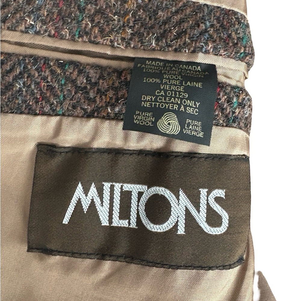 Miltons Wool Classic Brown Teal Printed Herringbone Blazer Womens M/L - Picture 3 of 9